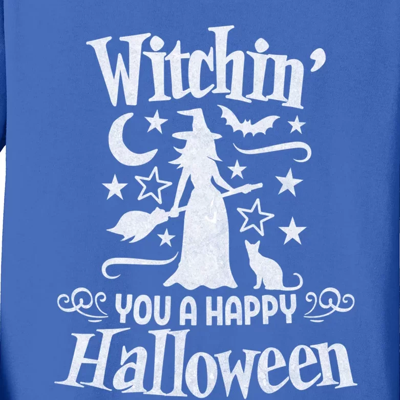 Witchin You A Happy Halloween Funny Simple Witch Costume Cool Gift Kids Long Sleeve Shirt