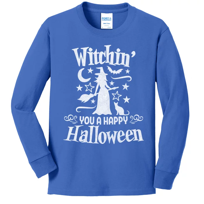 Witchin You A Happy Halloween Funny Simple Witch Costume Cool Gift Kids Long Sleeve Shirt