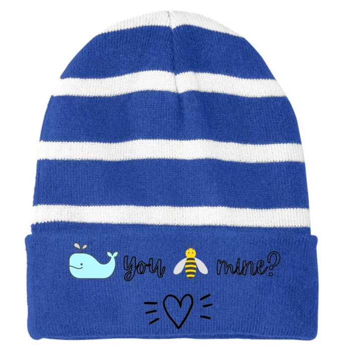 Whale You Bee Mine Will You Be Mine Valentine's Day Cute Gift Striped Beanie with Solid Band