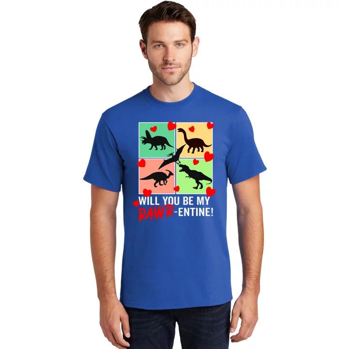 Will You Be My Rawrcute Giftentine Funny Valentines Day Dinosaur Cute Gift Tall T-Shirt