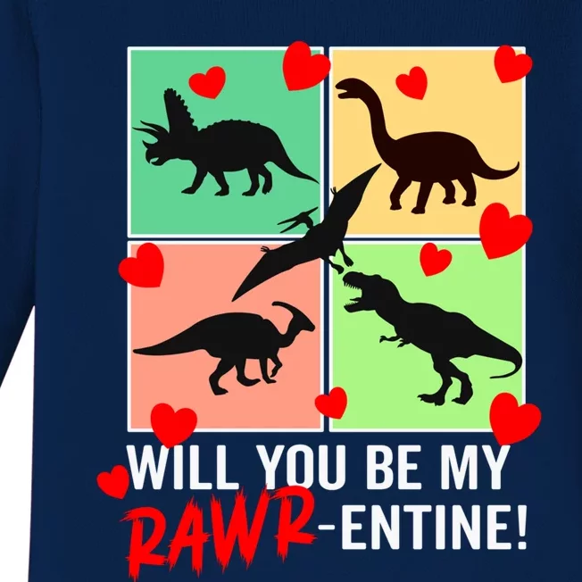 Will You Be My Rawrcute Giftentine Funny Valentines Day Dinosaur Cute Gift Baby Long Sleeve Bodysuit