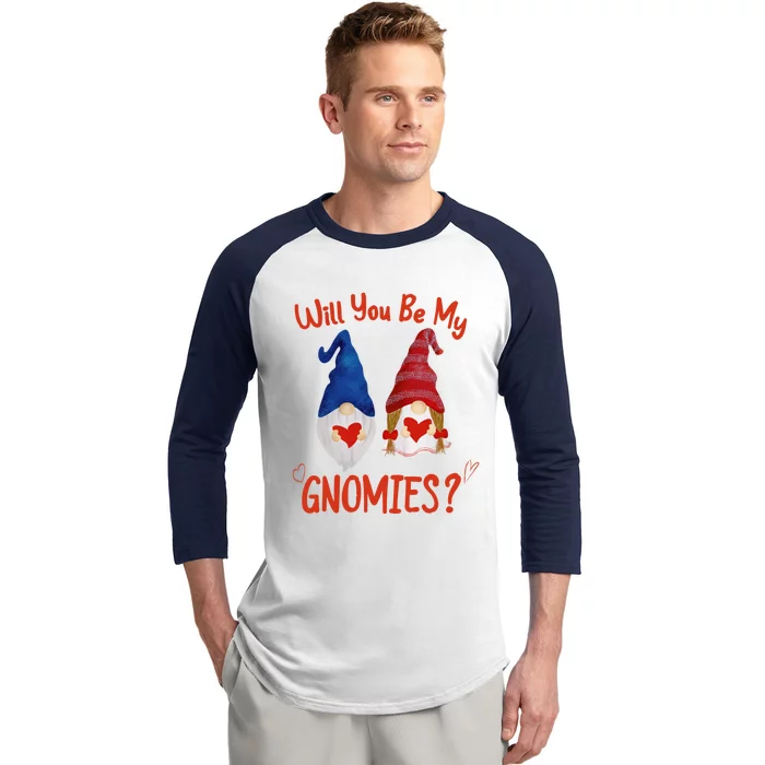 Will You Be My Gnomies Pink And Red Valentines Day Gift Baseball Sleeve Shirt