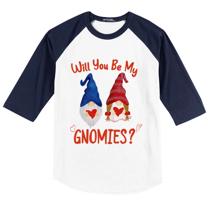 Will You Be My Gnomies Pink And Red Valentines Day Gift Baseball Sleeve Shirt