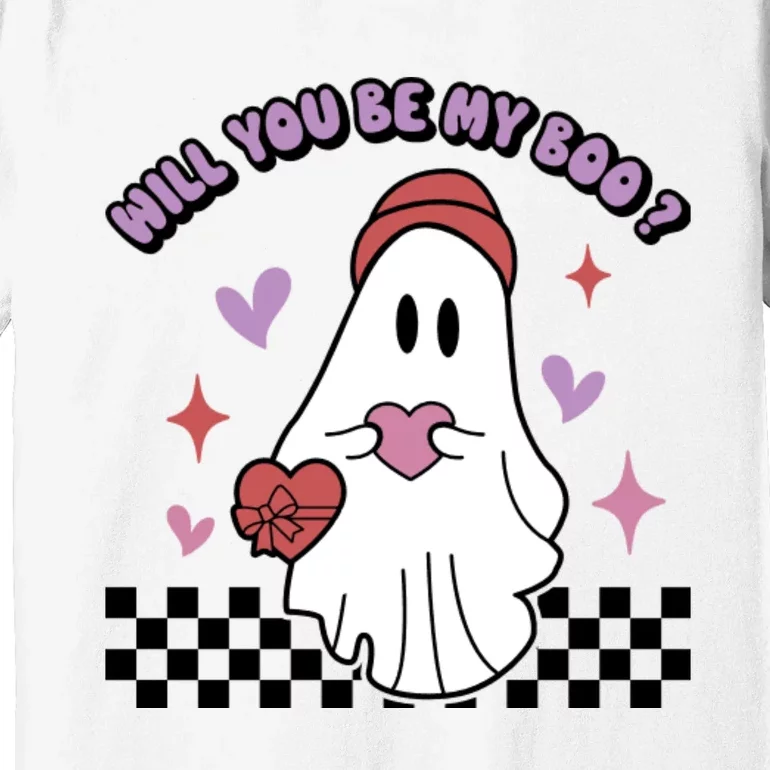 Will You Be My Boo? Ghost Holding Heart Valentine’S Day Premium T-Shirt