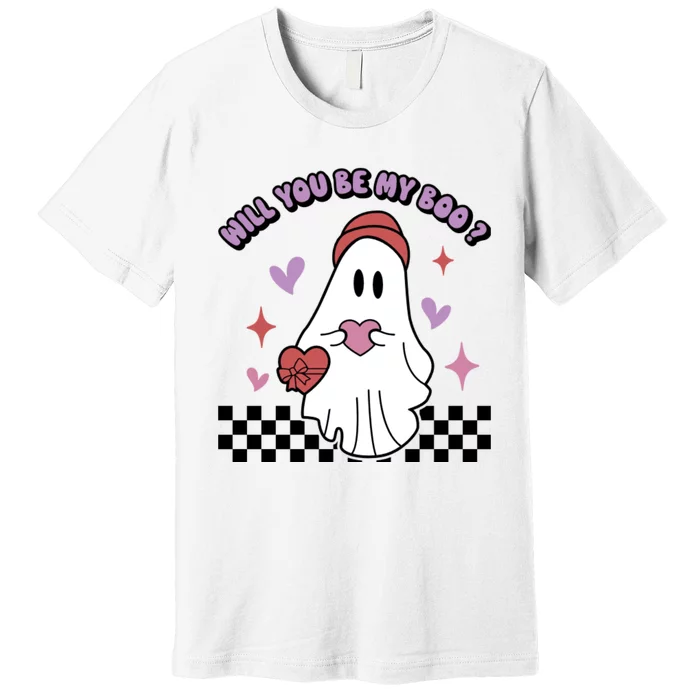 Will You Be My Boo? Ghost Holding Heart Valentine’S Day Premium T-Shirt