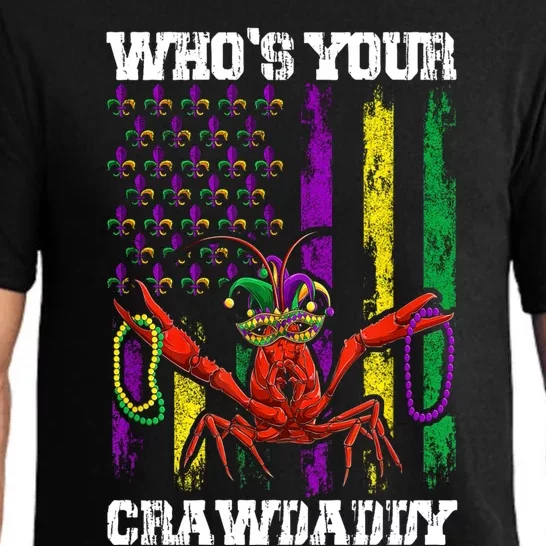 Who Your Crawdaddy Funny Crawfish Beads Mardi Gras Us Flag Gift Pajama Set