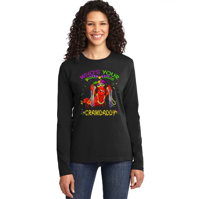 Whos Your Crawdaddy Crawfish Jester Beads Funny Mardi Gras Ladies Long Sleeve Shirt