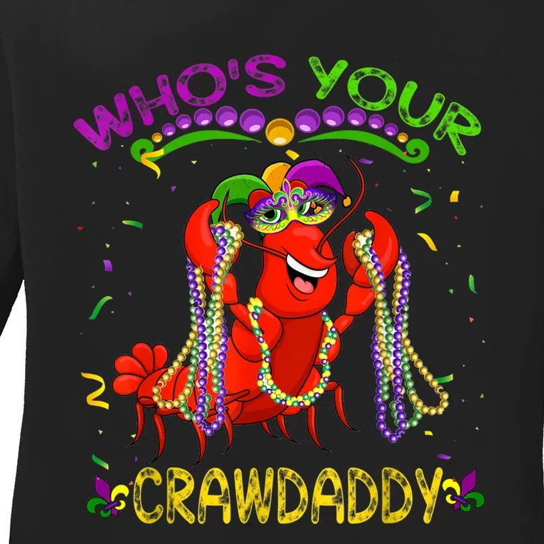 Whos Your Crawdaddy Crawfish Jester Beads Funny Mardi Gras Ladies Long Sleeve Shirt