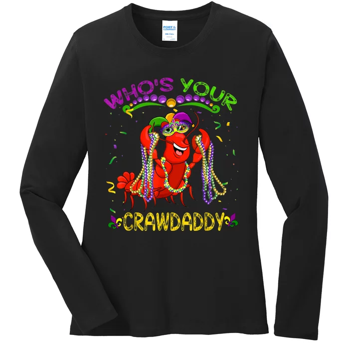 Whos Your Crawdaddy Crawfish Jester Beads Funny Mardi Gras Ladies Long Sleeve Shirt