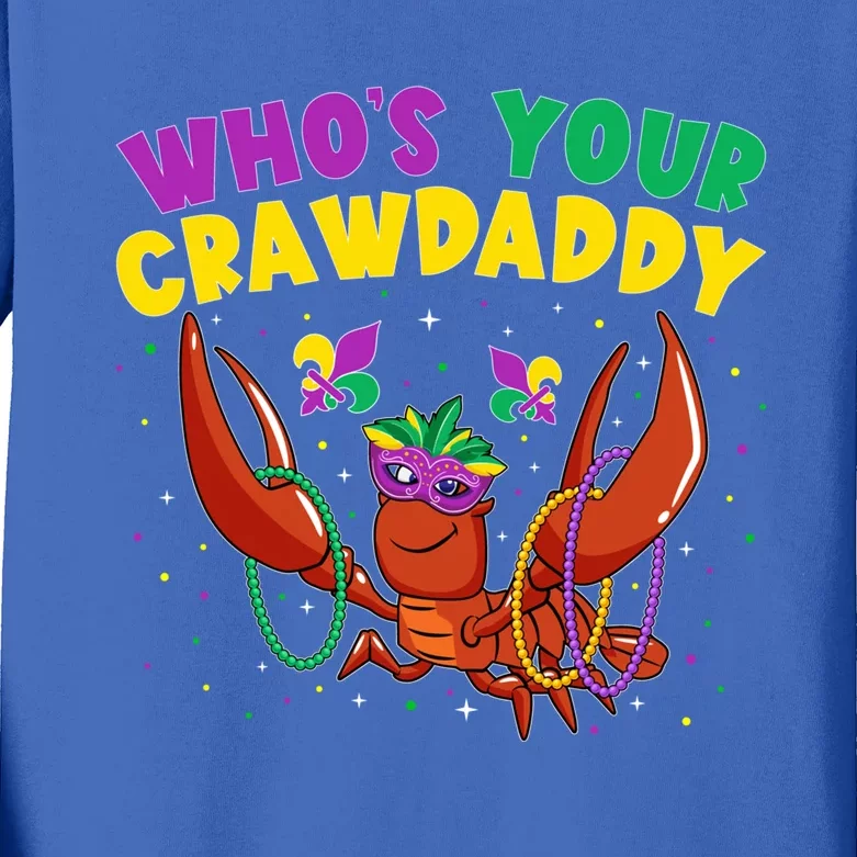 Who's Your Crawdaddy Crawfish Jester Beads Funny Mardi Gras Gift Kids Long Sleeve Shirt