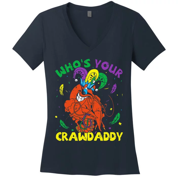 Whos Your Crawdaddy Mardi Gras Crawfish Jester Beads Funny Women's V-Neck T-Shirt