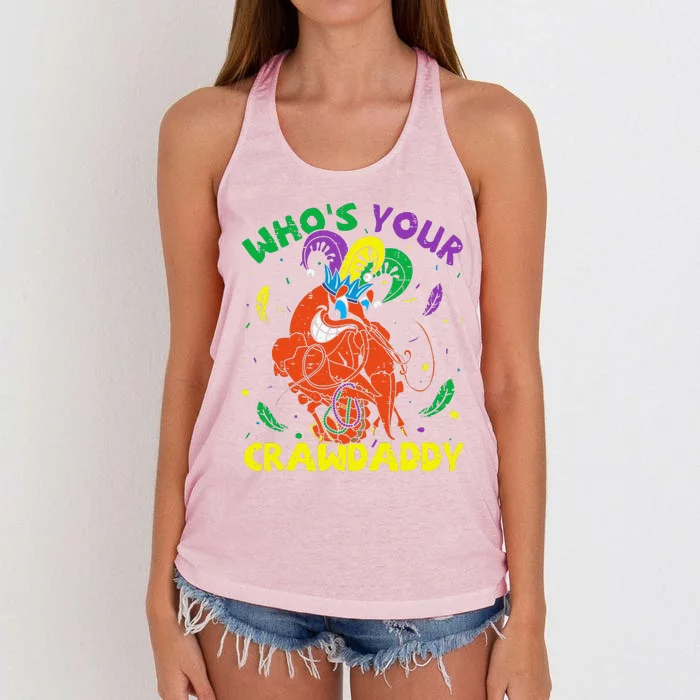 Whos Your Crawdaddy Mardi Gras Crawfish Jester Beads Funny Women's Knotted Racerback Tank