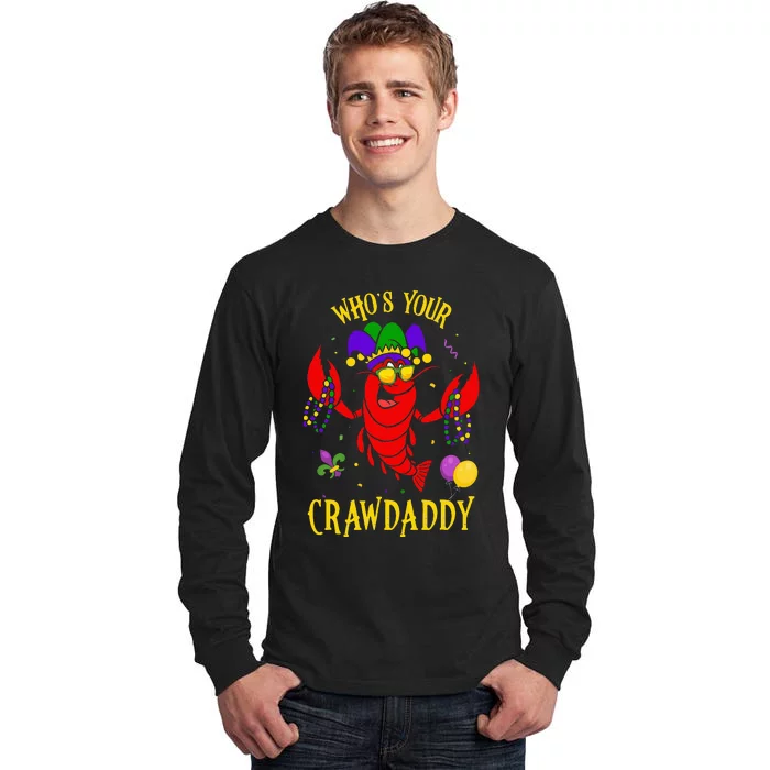 Whos Your Crawdaddy Crawfish Jester Beads Funny Mardi Gras Tall Long Sleeve T-Shirt