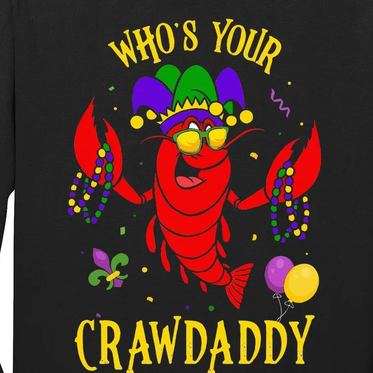 Whos Your Crawdaddy Crawfish Jester Beads Funny Mardi Gras Tall Long Sleeve T-Shirt