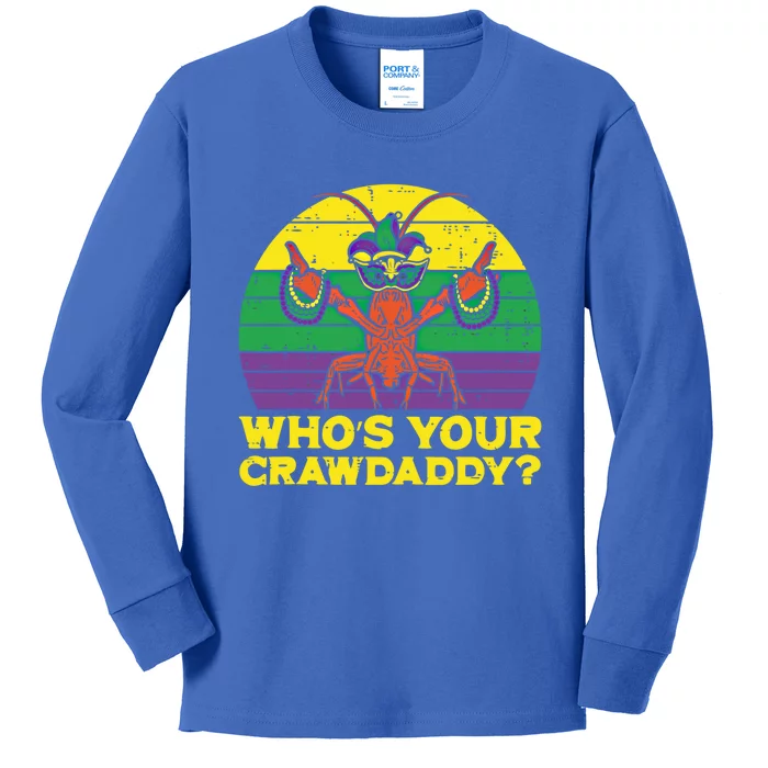 Whos Your Crawdaddy Crawfish Jester Beads Vintage Mardi Gras Cool Gift Kids Long Sleeve Shirt