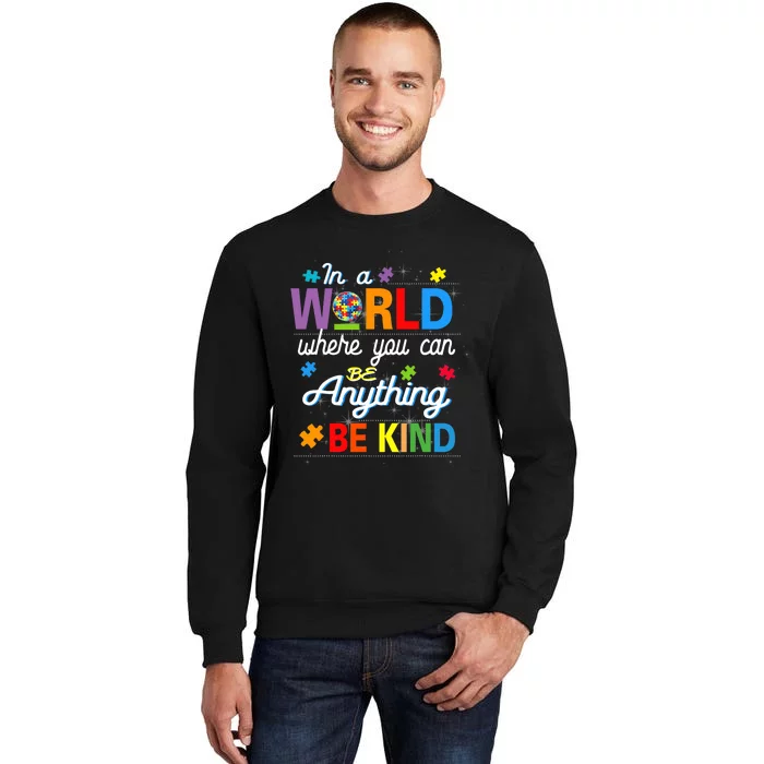 Where You Can Be Anything Be Kind Kindness Autism Awareness Tall Sweatshirt