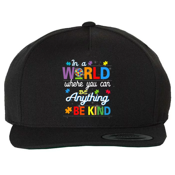 Where You Can Be Anything Be Kind Kindness Autism Awareness Wool Snapback Cap