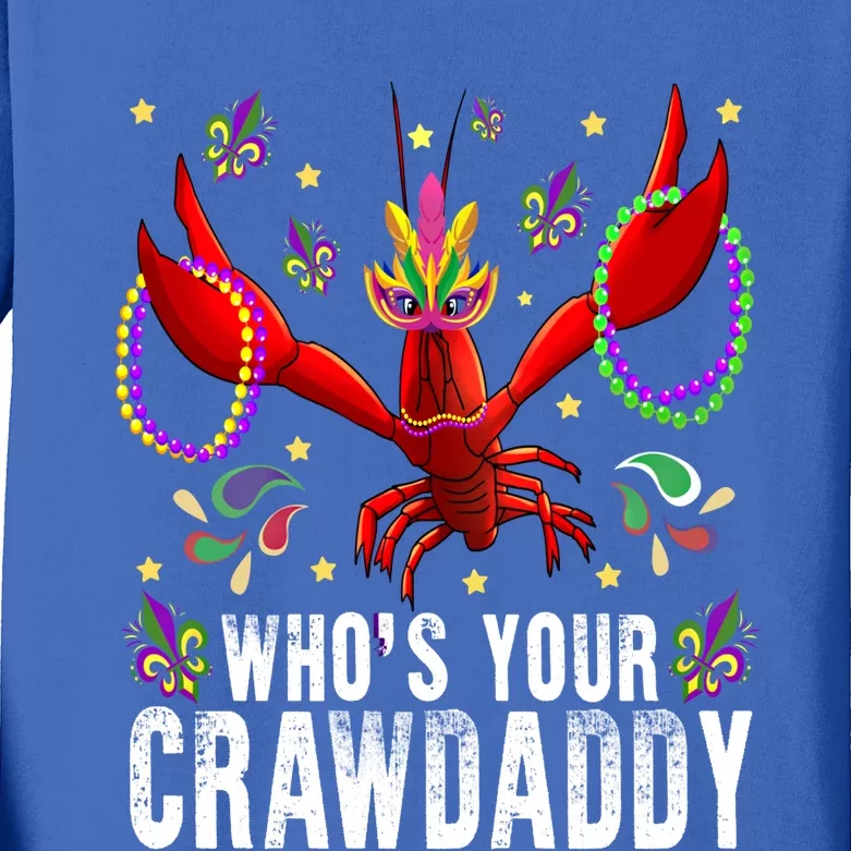 Whos Your Crawdaddy Mardi Gras Crawfish Jester Beads Funny Gift Kids Long Sleeve Shirt