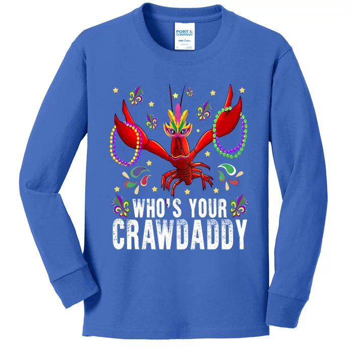 Whos Your Crawdaddy Mardi Gras Crawfish Jester Beads Funny Gift Kids Long Sleeve Shirt