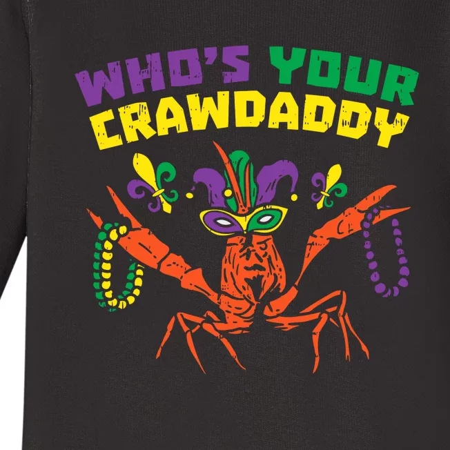 Whos Your Crawdaddy Crawfish Jester Beads Funny Mardi Gras Baby Long Sleeve Bodysuit