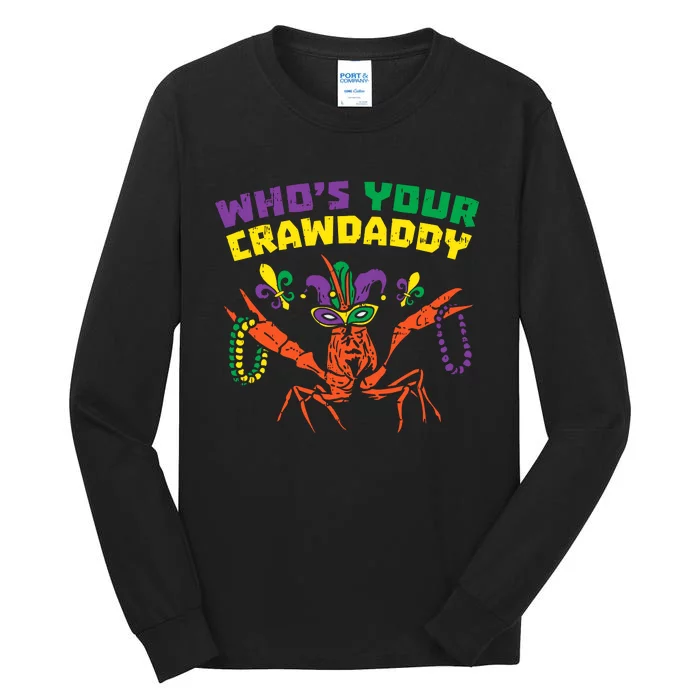 Whos Your Crawdaddy Crawfish Jester Beads Funny Mardi Gras Tall Long Sleeve T-Shirt