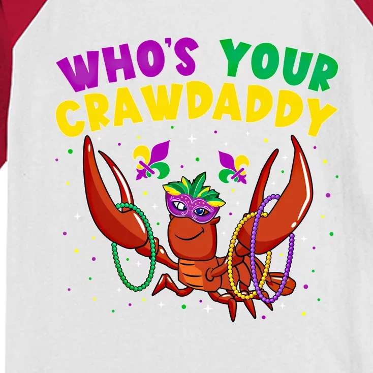 Who's Your Crawdaddy Crawfish Jester Beads Funny Mardi Gras Gift Kids Colorblock Raglan Jersey