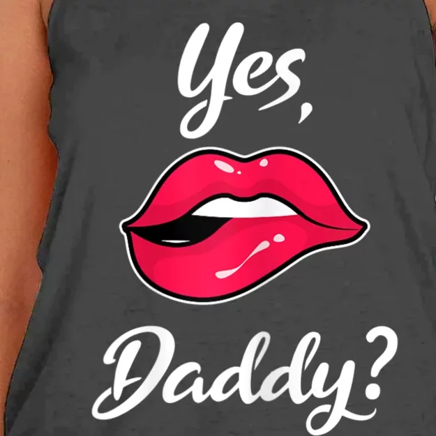 Womens Yes Daddy BDSM Kinky Sexy Lips Women's Knotted Racerback Tank