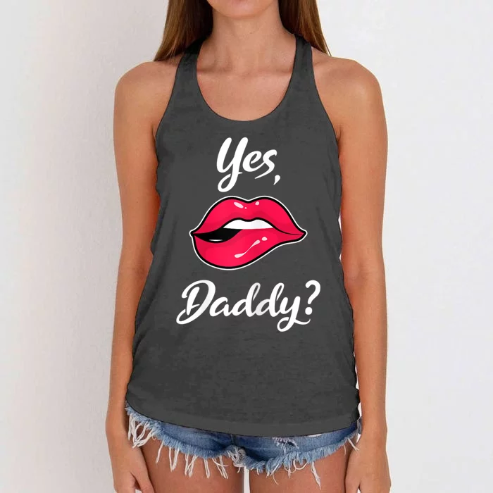 Womens Yes Daddy BDSM Kinky Sexy Lips Women's Knotted Racerback Tank