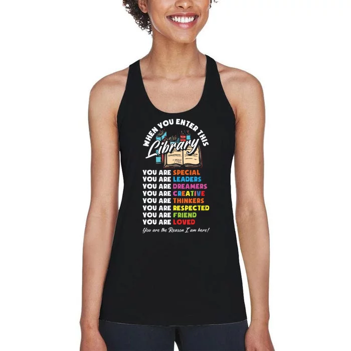 When You Enter This Library Funny Librarian Book Lover Gift Women's Racerback Tank