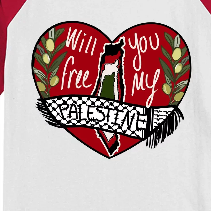 Will You Free My Palestine Kids Colorblock Raglan Jersey