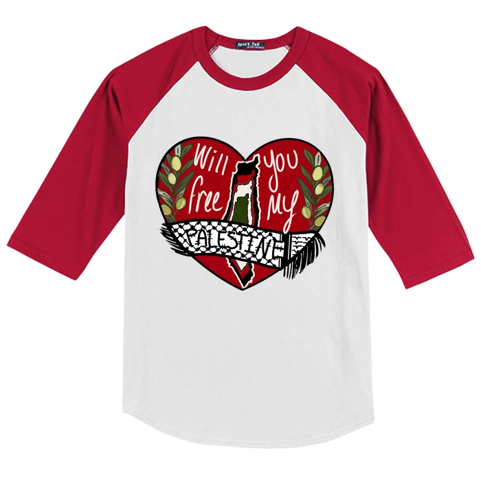 Will You Free My Palestine Kids Colorblock Raglan Jersey