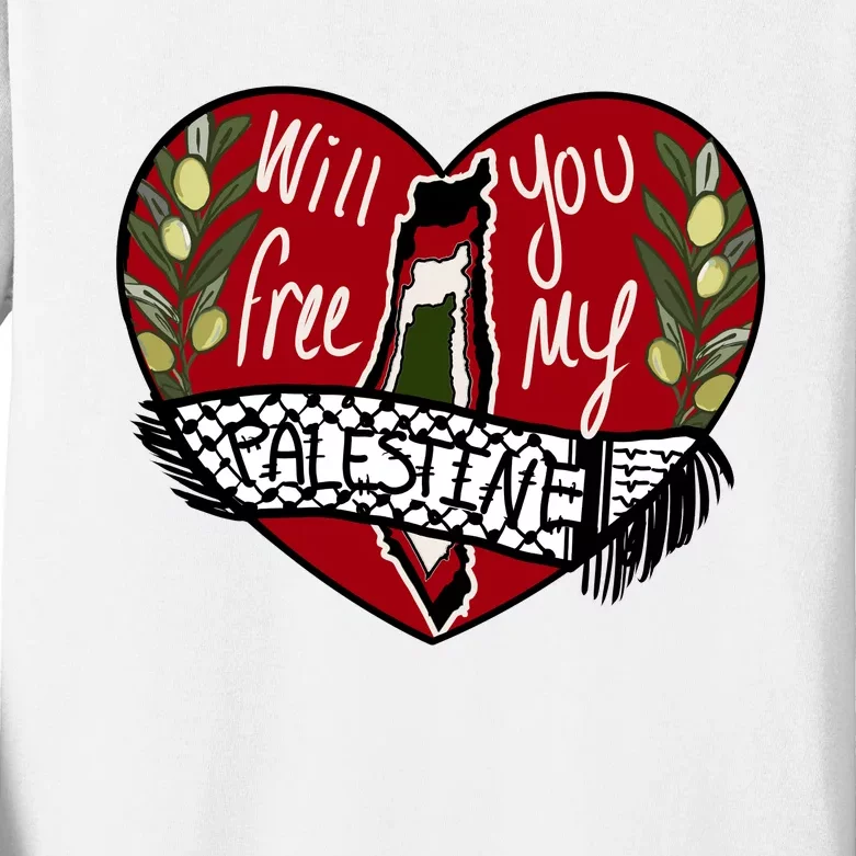 Will You Free My Palestine Kids Long Sleeve Shirt