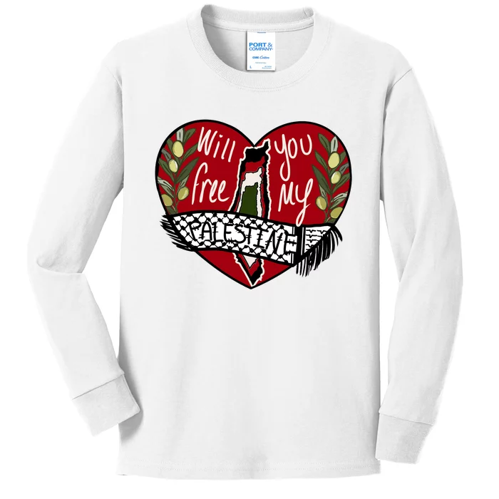 Will You Free My Palestine Kids Long Sleeve Shirt