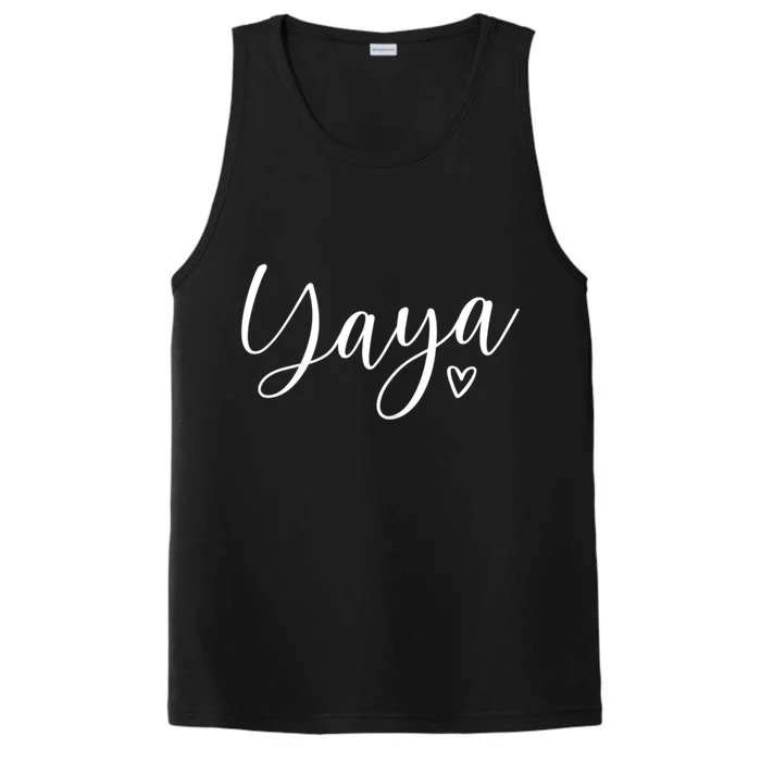 Womens Yaya For Grandma Design With Heart That Says Yaya Performance Tank