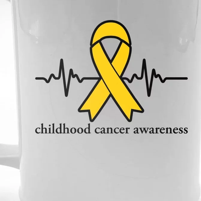 Wear Yellow Gold For Childhood Cancer Awareness Heart Beat Front & Back Beer Stein