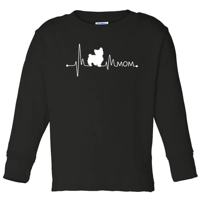 Womens Yorkie Heartbeat Mom Shirt Ekg Pulse Yorkie Lover Small Dog Toddler Long Sleeve Shirt