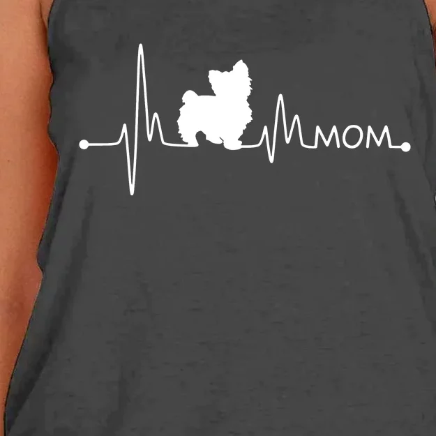 Womens Yorkie Heartbeat Mom Shirt Ekg Pulse Yorkie Lover Small Dog Women's Knotted Racerback Tank