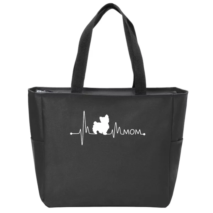 Womens Yorkie Heartbeat Mom Shirt Ekg Pulse Yorkie Lover Small Dog Zip Tote Bag