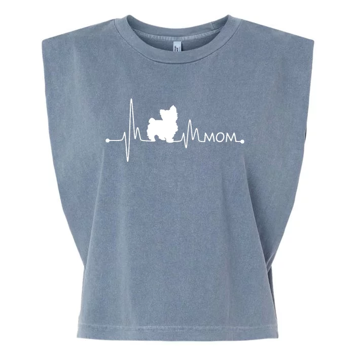 Womens Yorkie Heartbeat Mom Shirt Ekg Pulse Yorkie Lover Small Dog Garment-Dyed Women's Muscle Tee