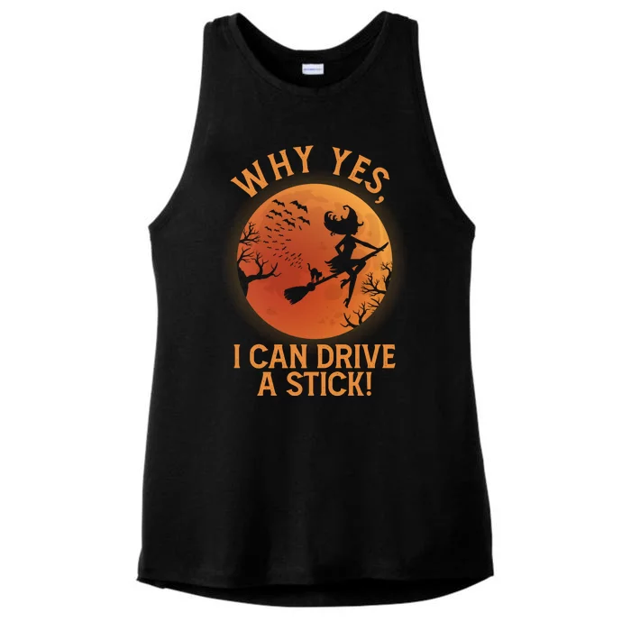 Why Yes I Can Drive A Stick Funny Halloween Witch Ladies Tri-Blend Wicking Tank