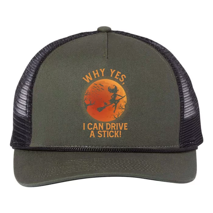 Why Yes I Can Drive A Stick Funny Halloween Witch Retro Rope Trucker Hat Cap