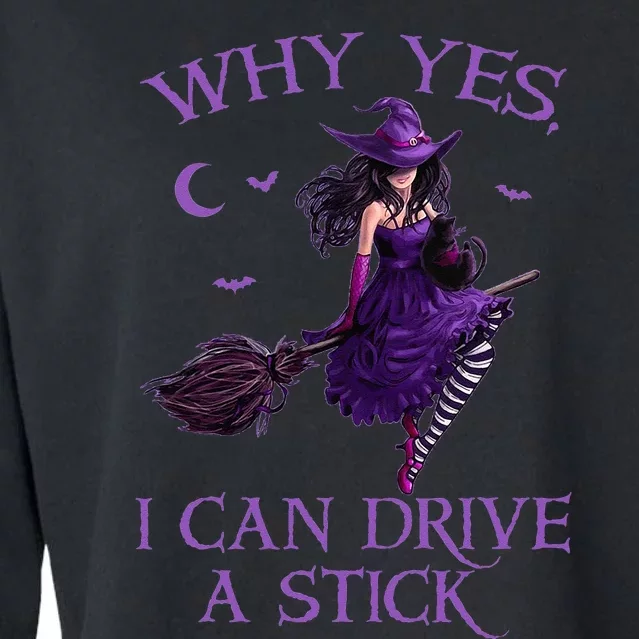 Why Yes I Can Drive A Stick Funny Halloween Witch Women Girl Cropped Pullover Crew