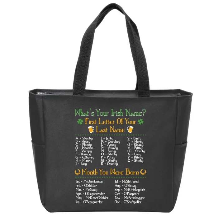 What's Your Irish Name Funny St Patrick's Day Drinking Day Zip Tote Bag