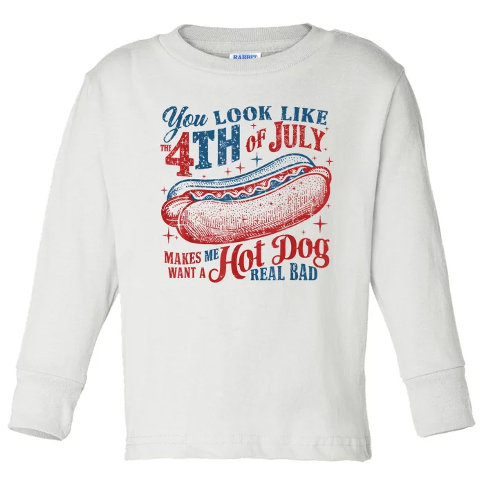 Women You Look Like 4th Of July Hot Dog Wiener Gift Toddler Long Sleeve Shirt