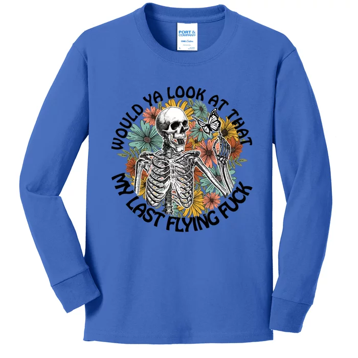 Would Ya Look At That My Last Flying Fuck Skeleton Halloween Gift Kids Long Sleeve Shirt