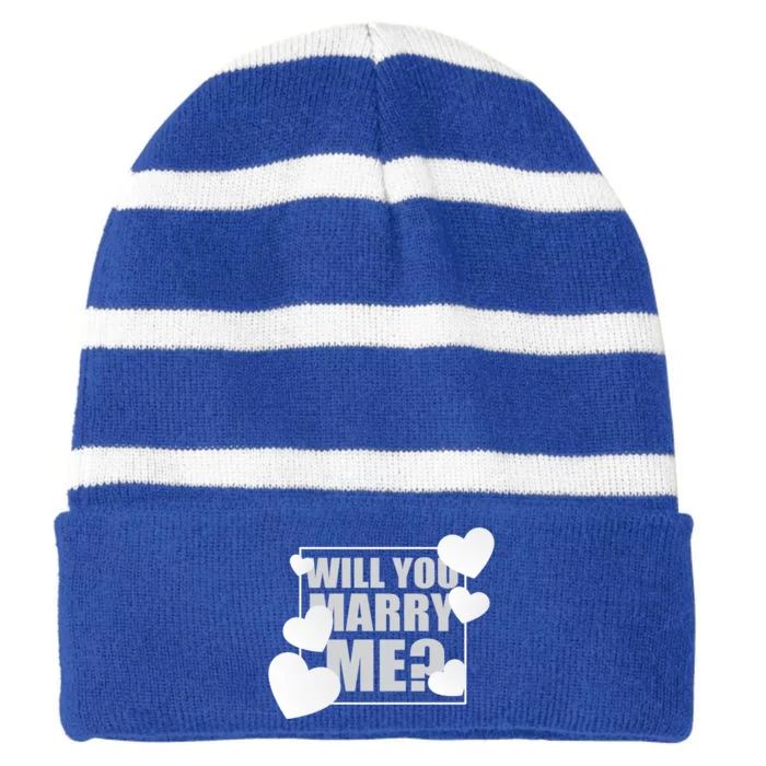 Will You Marry Me Cute Gift Cute Wedding Marriage Proposal Cute Gift Hearts Gift Striped Beanie with Solid Band