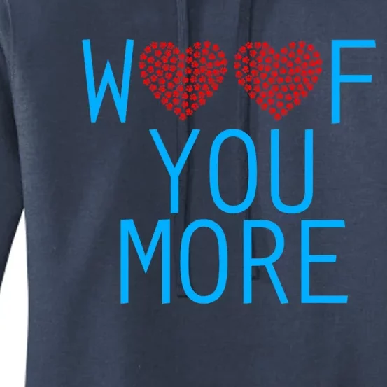 Woof You More Paw Print Hearts Gift Women's Pullover Hoodie