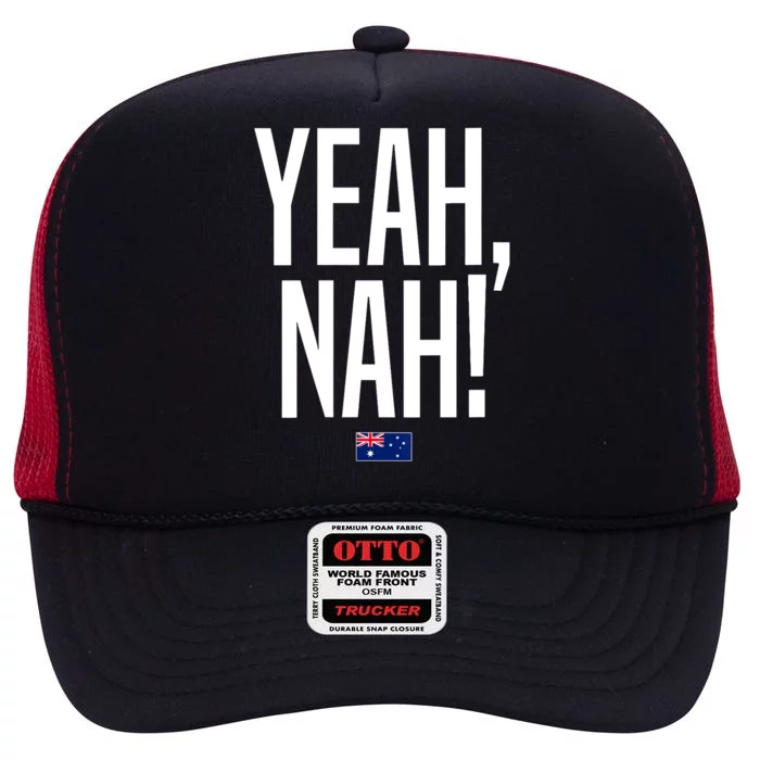 Wo Yeah Nah Australia Aussie Australian Slang V-Neck High Crown Mesh Trucker Hat