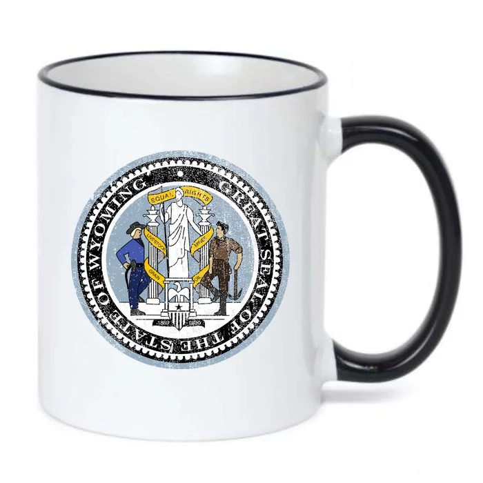 Wyoming Distressed State Seal Black Color Changing Mug