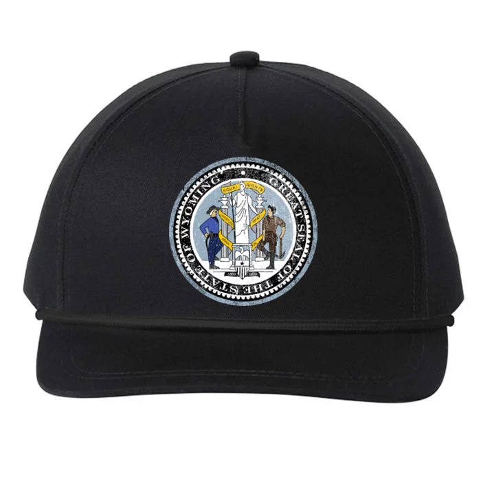 Wyoming Distressed State Seal Snapback Five-Panel Rope Hat